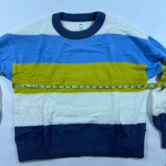 NWOT Aerie Flurry Crewneck Striped Sweater Blue Yellow - Picture 8 of 8